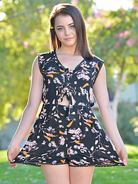 FreeKiloClips presents: Svelte american dark-haired teen Kylie Quinn in shorts toys her twat outdoor
