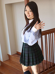 Free Kilo Clips presents: Asian schoolgirl Tomoyo Hoshino strips to stockings and poses outdoors